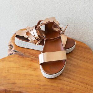 Altar'd State Sandals Sz 10 Rose Gold Metallic Platform Ankle Strap Buckle Boho